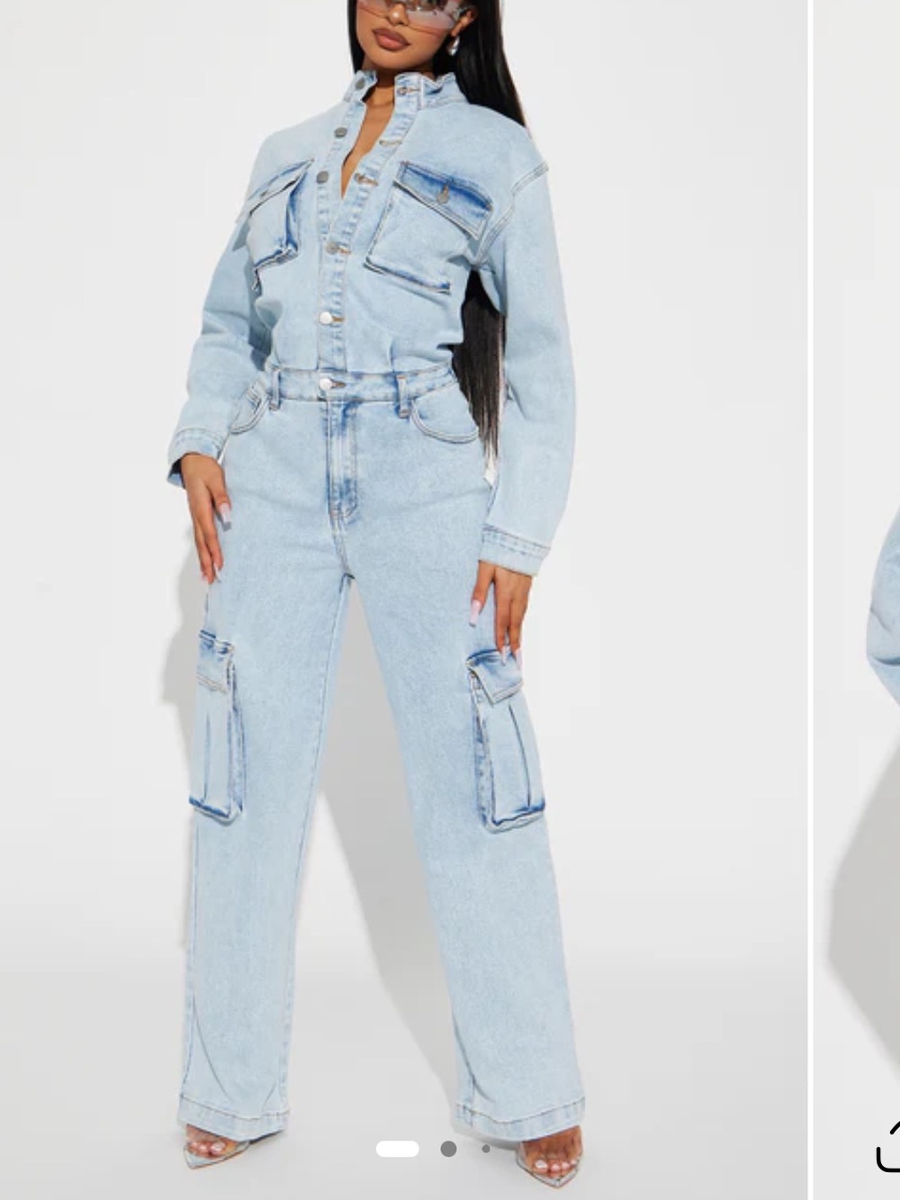Fashion Nova Light Blue Denim Cargo Jumpsuit